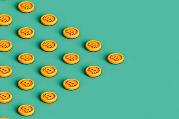 Collection of many bitcoins. blockchain concept.