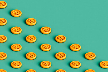 yellow cartoonish bitcoins. 3d render