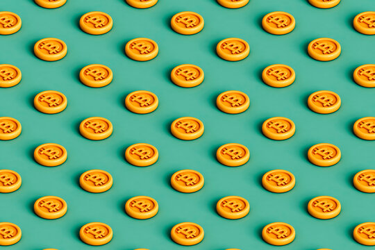 Many Bitcoins Forming A Pattern On A Blue Background