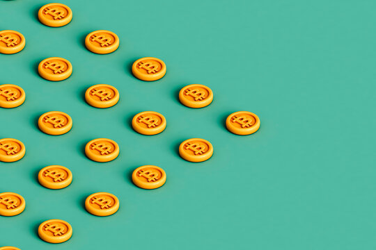 Collection of many bitcoins. blockchain concept.