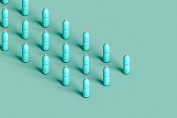 rows of blue water bottles