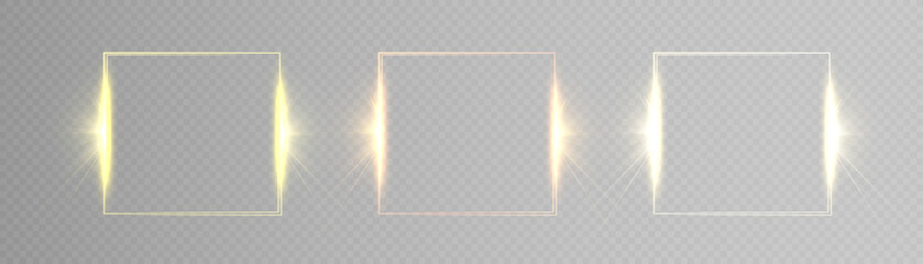 Glowing thin square frame on a transparent background. Perfect design for header, logo and promotional banner. Vector	
