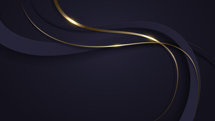Abstract 3D luxury purple color wave lines with shiny golden curved line decoration