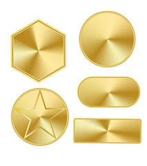 Modern metal buttons and backgrounds in gold color. Used in web design, illustrations, posters, banners.
