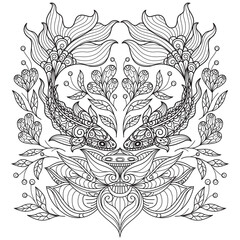 Fish and lotus hand drawn for adult coloring book