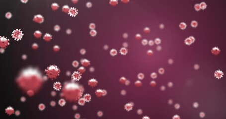 Animation of virus cells over purple background - Powered by Adobe