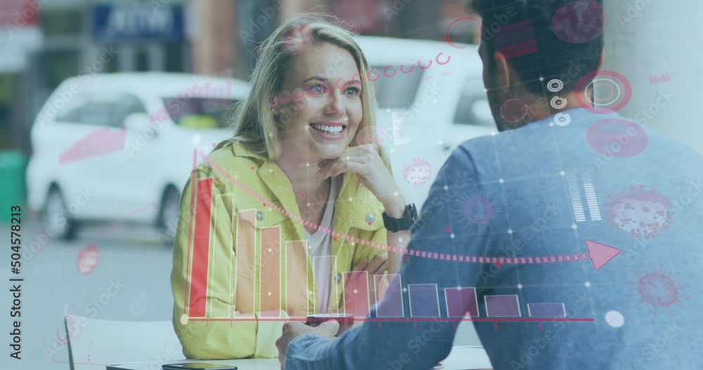 Wall mural Animation of caucasian couple talking in cafe