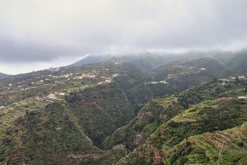 
Landscapes of Puntallana. La Palma. Canary Islands. Between crops and scattered houses, deep ravines scar the territory