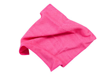 Pink folded napkin top view isolated on white background