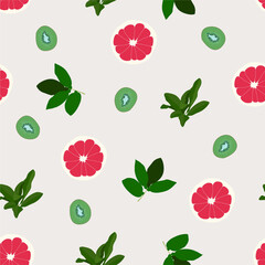 Seamless pattern with exotic fruits and leaves