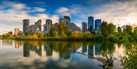 City skyline of Calgary with Bow River, Canada