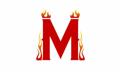 M logo. Letter M fire logo design vector illustration 