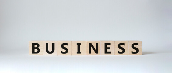 Business symbol. Concept word Business on wooden cubes. Beautiful white background. Business concept. Copy space.