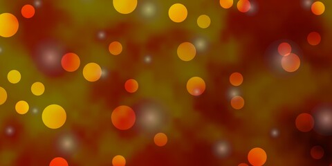 Dark Yellow vector pattern with circles, stars.