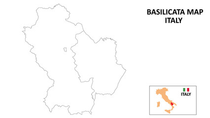 Basilicata Map. State and district map of Basilicata Political map of Basilicata with outline and black and white design.