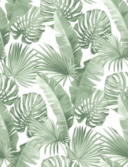 Seamless pattern with tropical palm leaves. Realistic style. Foliage summer background. Vector illustration.