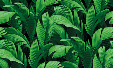 Seamless pattern with tropical palm leaves. Realistic style. Foliage summer background. Vector illustration.