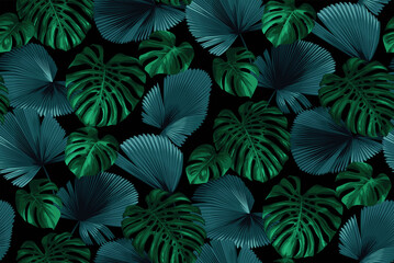 Seamless pattern with tropical palm leaves. Realistic style. Foliage summer background. Vector illustration.