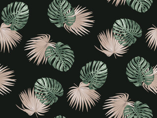 Seamless pattern with tropical palm leaves. Realistic style. Foliage summer background. Vector illustration.