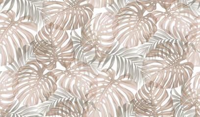 Vintage seamless pattern with tropical palm leaves in realistic style. Exotic plants. Vector botanical illustration. Foliage background for wallpaper, textile, wrapping paper and greeting card.