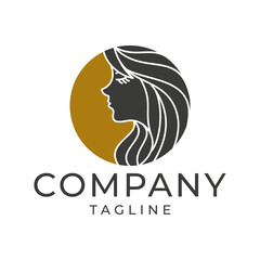 moon woman floral logo design icon vector illustration