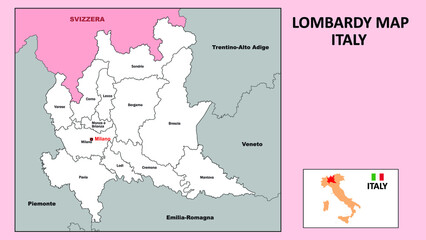 Lombardy Map. Political map of Lombardy with boundaries in white color.