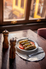 Turkish kitchen traditional stuffed leaf dish. Turkish language 