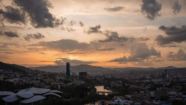 City view timelapse of Tbilisi to modern Tbilisi and Kura river. High quality 5k footage