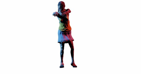 zombie scary woman walks with her arms outstretched not isolated white background. 3d render