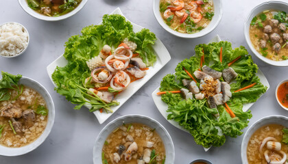 Thai Style Boiled Rice Soups wtih Fresh Seafood and Pork