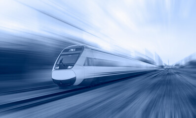 Fototapeta na wymiar High speed train runs on rail tracks