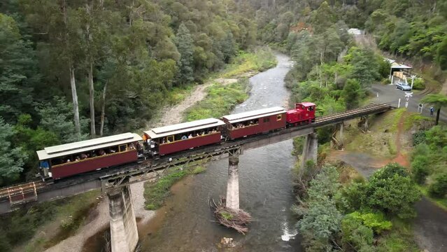 Walhalla Steam Train Railway over the Thompson river in Gippsland