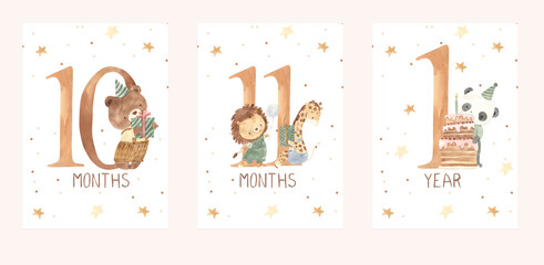 Watercolor milestone cards illustration for kids