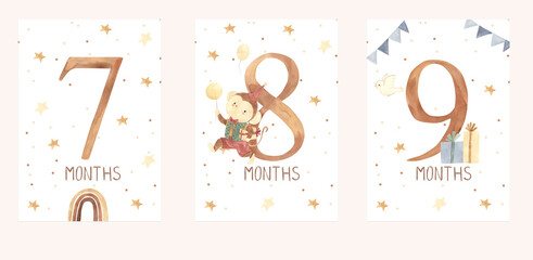 Watercolor milestone cards illustration for kids