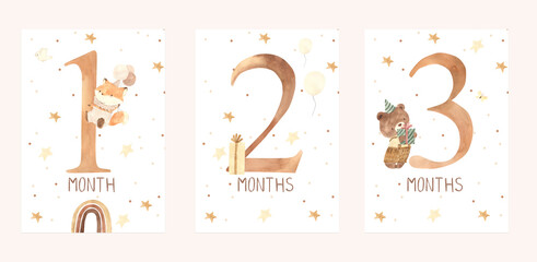 Watercolor milestone cards illustration for kids