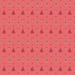 Christmas Holiday Vector Seamless Retro Pattern Background Red Tree Garden Nature Ornament Snowflakes