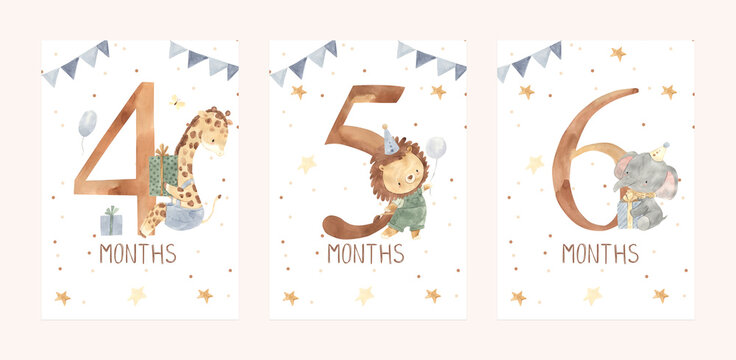 Watercolor milestone cards illustration for kids