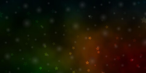 Dark Green, Red vector background with colorful stars.