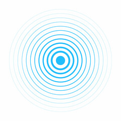 Blue circle wave effect. Radar, sound wave or water rings sign. Circle spin target. Signal concentric icon. Vector illustration