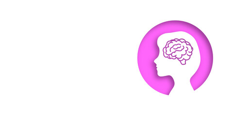 White banner with a girl's head. Place for your text. opy space. Medical concept of diseases of the brain. Stroke, ischemia, Alzheimer's, aneurysm, tumor and atherosclerosis