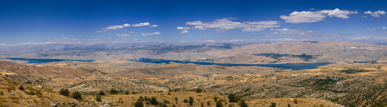 Panoramic view of the Keban Dam Lake taken from a high place. Elazig
