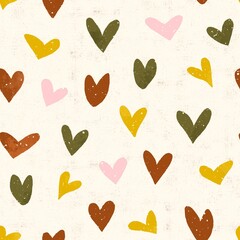 Maroon, mustard, and olive green hand-drawn valentine hearts