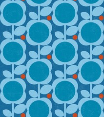 mid century modern blue floral pattern