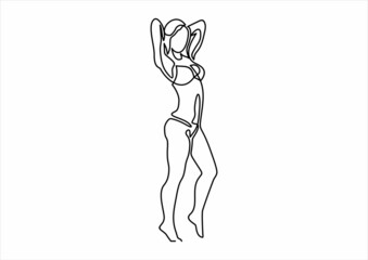graphic with beautiful young girl model for design. Fashion, style, youth, beauty. Sexy woman-continuous line drawing