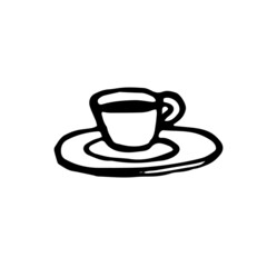 Hand-drawn cup of coffee doodle black on white. Vector illustration