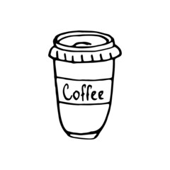 Hand-drawn cup of coffee doodle black on white. Vector illustration