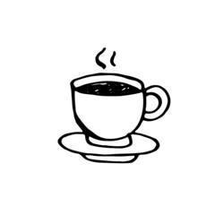 Hand-drawn cup of coffee doodle black on white. Vector illustration