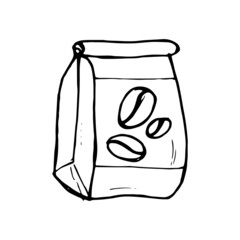 Hand drawn pack of coffee. Doodle black on white. Vector illustration