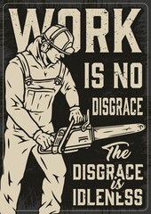Obraz premium Motivation vintage poster with manual worker