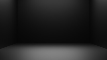 Dark black empty architecture interior space room studio background backdrop wall display products minimalistic. 3d rendering.